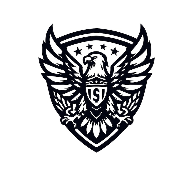 Ilustración vectorial del diseño del logotipo del águila con escudo