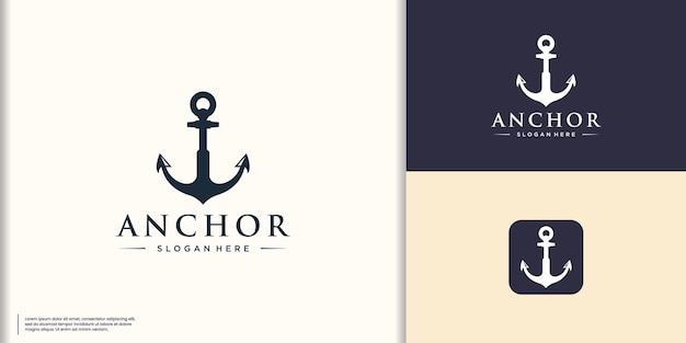 Ilustración vectorial del diseño del logotipo del ancla de un barco marítimo