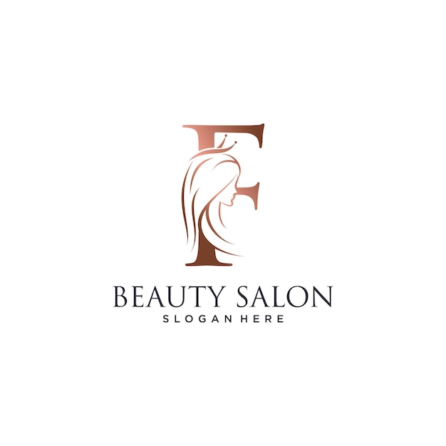 Ilustración vectorial del diseño del logotipo de belleza femenina con la letra f y el icono de la corona