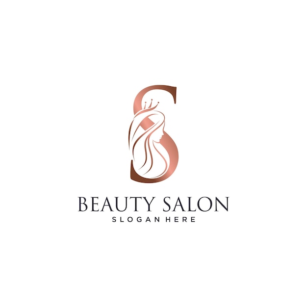 Vector ilustración vectorial del diseño del logotipo de belleza femenina con la letra s y el icono de la corona