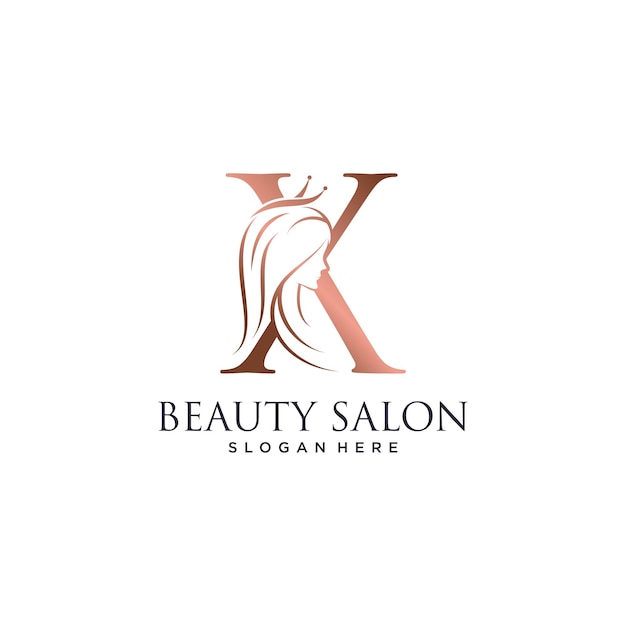 Vector ilustración vectorial del diseño del logotipo de belleza femenina con la letra x y el icono de la corona