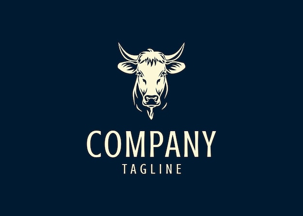 Ilustración vectorial del diseño del logotipo de la cabeza de la vaca