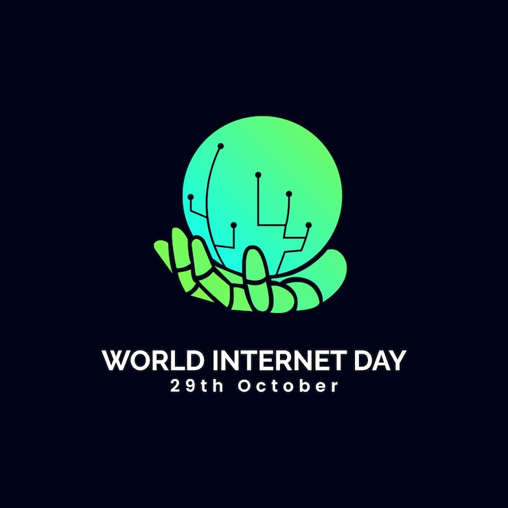 Vector ilustración vectorial del diseño del logotipo del día mundial de internet 29 de octubre