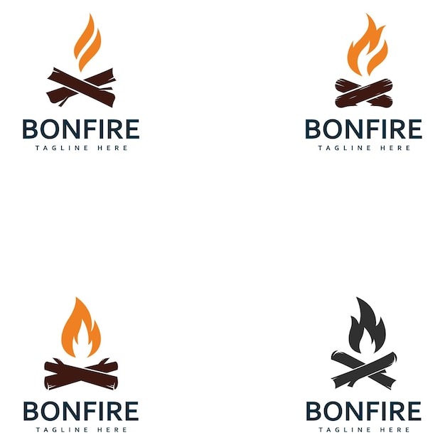 Ilustración vectorial del diseño del logotipo de la fogata de campamento