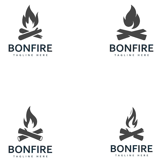 Ilustración vectorial del diseño del logotipo de la fogata de campamento