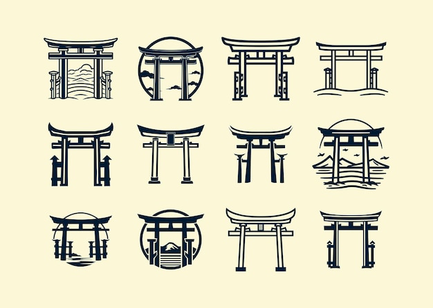 Ilustración vectorial del diseño del logotipo japonés de Torii Gate