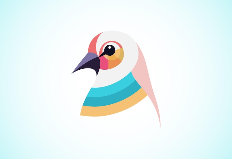 Vector ilustración vectorial del diseño del logotipo de un pájaro de varios colores geométricos.