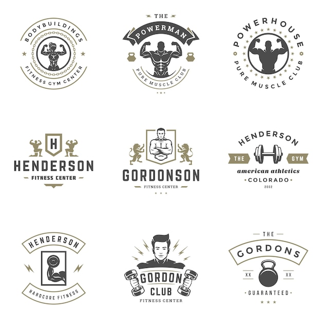 Ilustración vectorial del diseño de logotipos y insignias de gimnasios de fitness y deportes