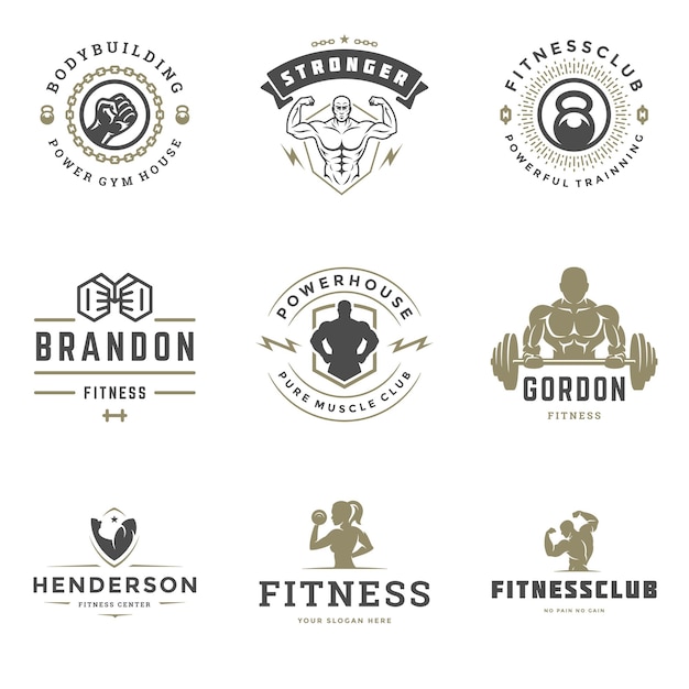 Ilustración vectorial del diseño de logotipos y insignias de gimnasios de fitness y deportes
