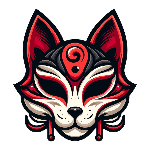 Vector ilustración vectorial del diseño de la máscara del logotipo de kitsune ilustración tradicional de impresión de tatuaje de demonio japonés