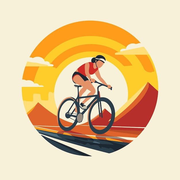 Ilustración vectorial de diseño plano de un ciclista en la carretera