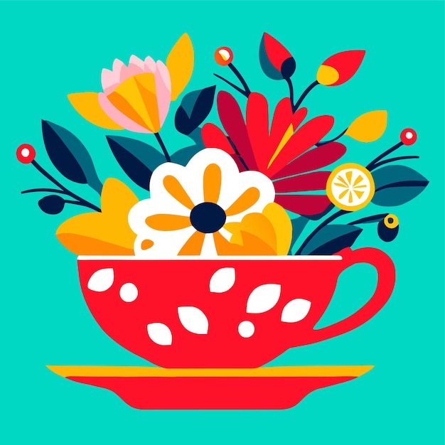 Vector ilustración vectorial de diseño plano de flor en una hermosa taza