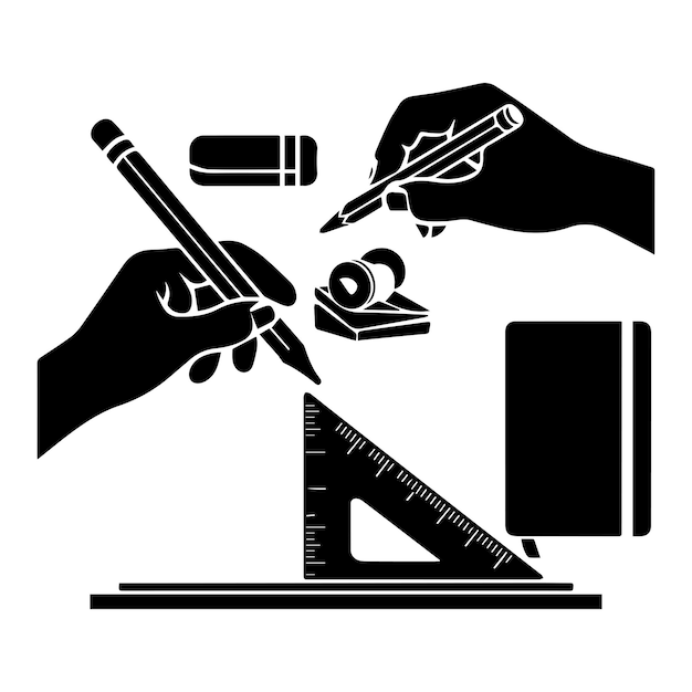 Ilustración vectorial de diseño plano con lápiz y icono de mano