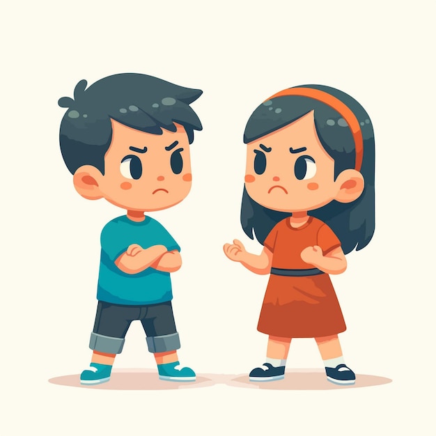 Ilustración vectorial de diseño plano de niños un hombre y una mujer discutiendo