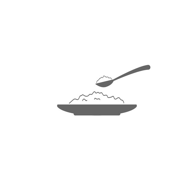 Ilustración vectorial de un diseño plano de un plato y una cuchara llenos de arroz