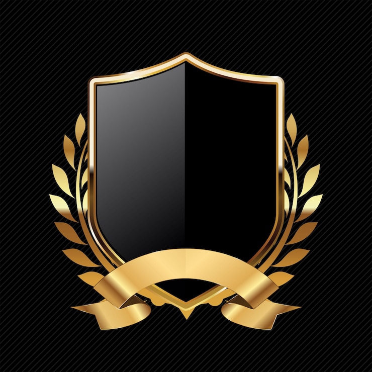 Vector ilustración vectorial de diseño retro de escudo negro y dorado aislada sobre fondo negro