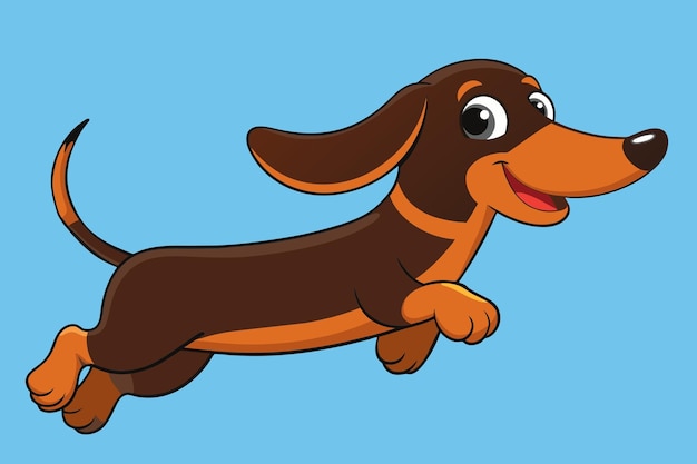 Ilustración vectorial del diseño de salto del perro dachshund marrón feliz