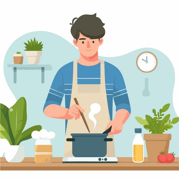 Ilustración vectorial de disfrutar de cocinar en estilo de diseño plano