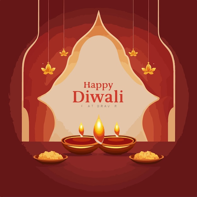 Ilustración vectorial de Diwali feliz con las dias ardientes Deepavali festivales indios de luces