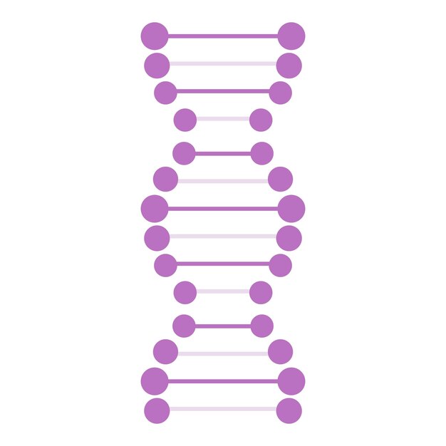 Ilustración vectorial de una doble hélice de ADN simplificada en tonos de púrpura