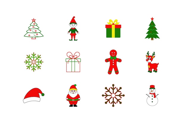 Ilustración vectorial de doce iconos festivos para la Navidad