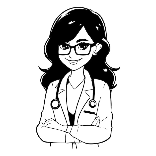 Ilustración vectorial de una doctora con estetoscopio y gafas