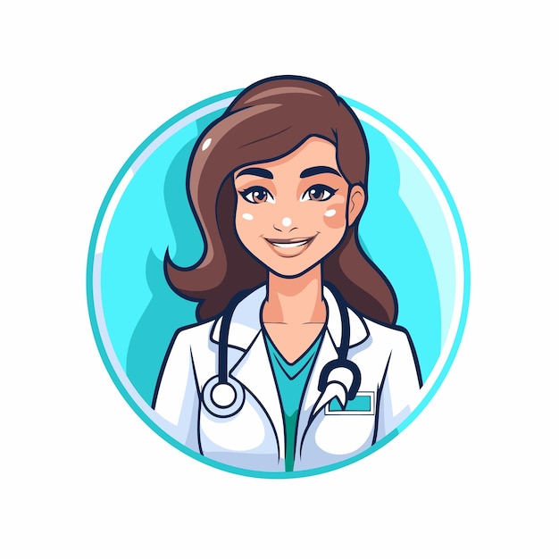 Ilustración vectorial de una doctora sonriente con una bata blanca y un estetoscopio