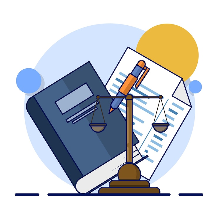 Vector ilustración vectorial de documento en papel con escalas de justicia o elementos de defensa diseño conceptual