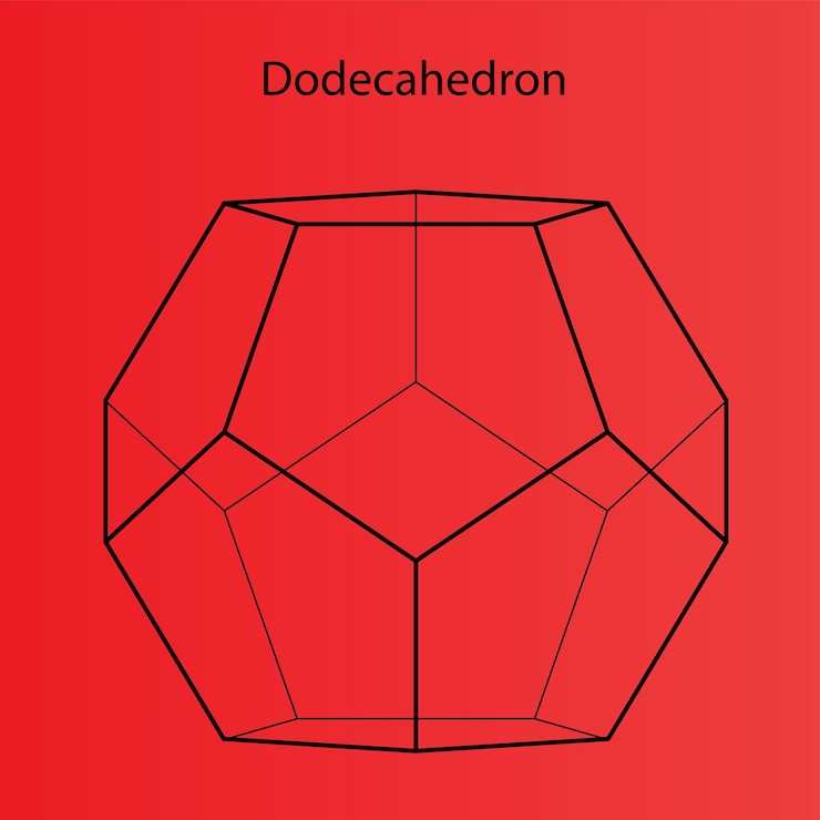 Vector ilustración vectorial de un dodecaedro vacío sobre un fondo rojo con un degradado para el icono del juego