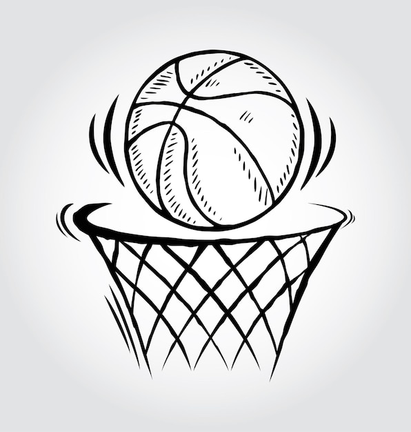 Ilustración vectorial de Doodle de baloncesto en fondo blanco