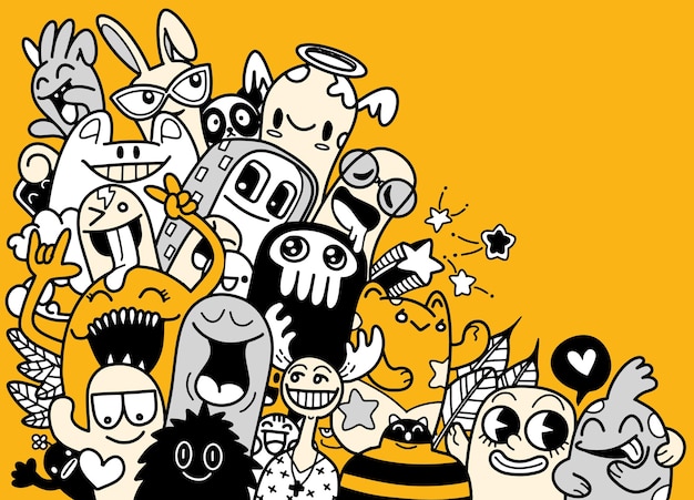 Ilustración vectorial de Doodle lindo monstruo con espacio de copia