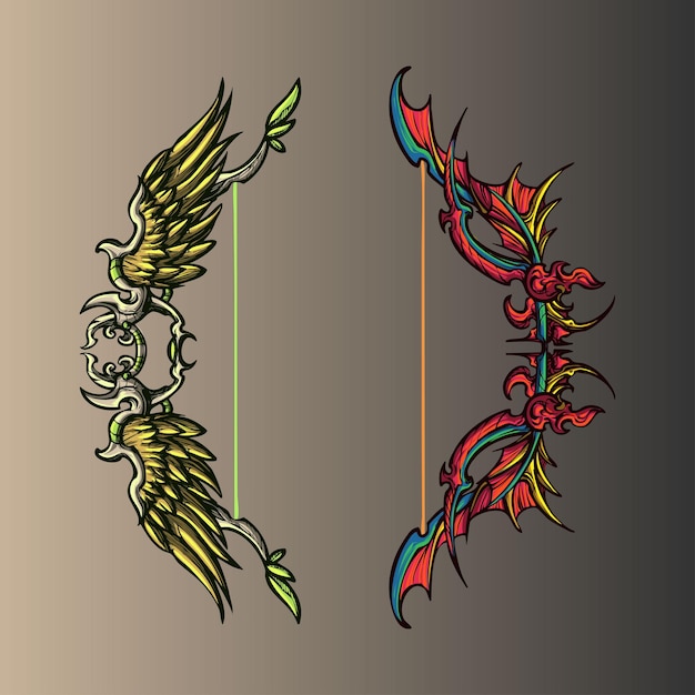 Ilustración vectorial de dos arcos largos de diablo y ángel