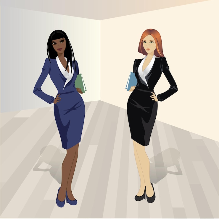 Vector ilustración vectorial de dos chicas de compras