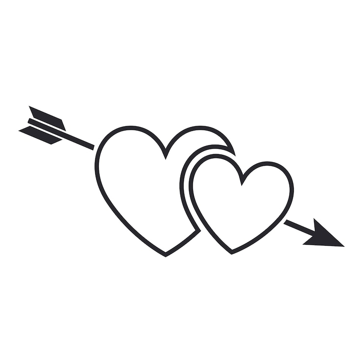 Vector ilustración vectorial de dos corazones con contorno de flecha