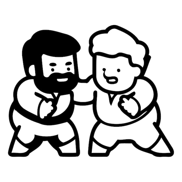 Vector ilustración vectorial de dos luchadores de sumo de dibujos animados en postura de lucha