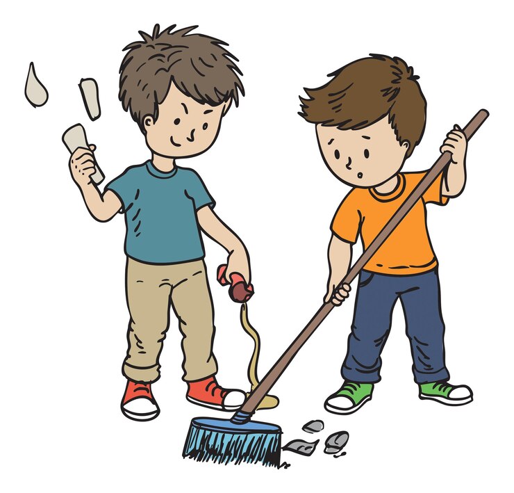 Ilustración vectorial de dos niños limpiando el parque juntos Concepto aislado de trabajo en equipo y entorno
