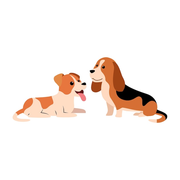 Ilustración vectorial de dos perros juguetones en acción