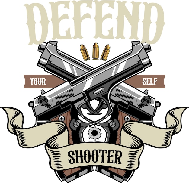 Ilustración vectorial de dos pistolas p1911 con ilustración vintage disponible para la insignia de tiro