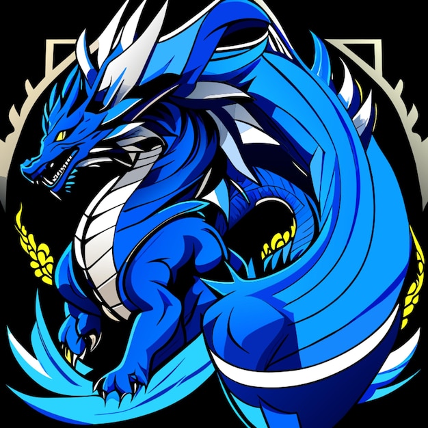 Vector ilustración vectorial de un dragón azul de cuerpo completo