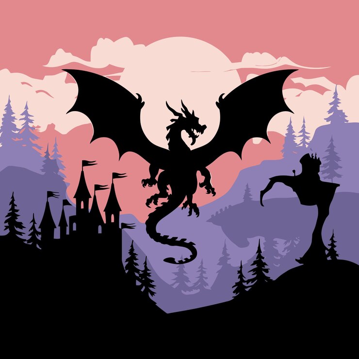 Ilustración vectorial de un dragón feroz con sus alas