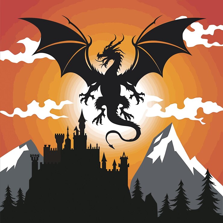 Ilustración vectorial de un dragón feroz con sus alas