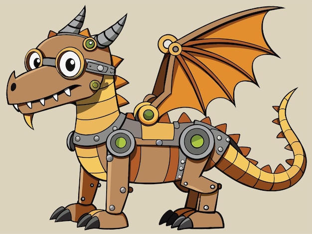 Ilustración vectorial de dragones mecánicos inspirados en el steampunk