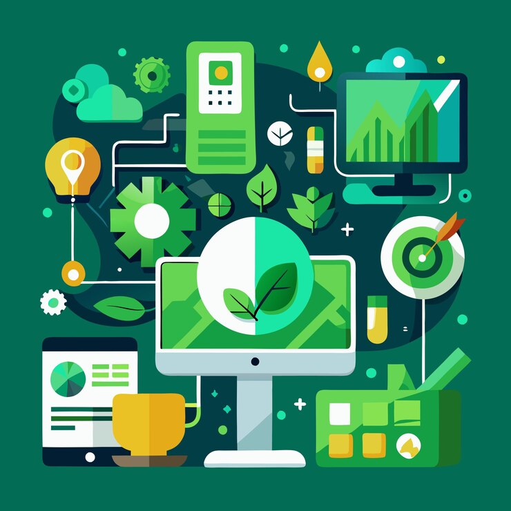 Vector ilustración vectorial ecológica con tecnología verde