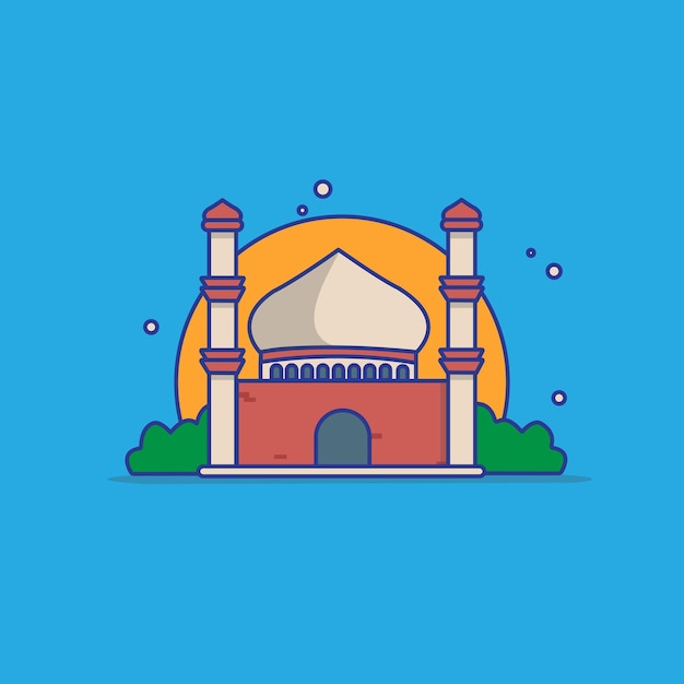 Ilustración vectorial del edificio de la mezquita de diseño plano