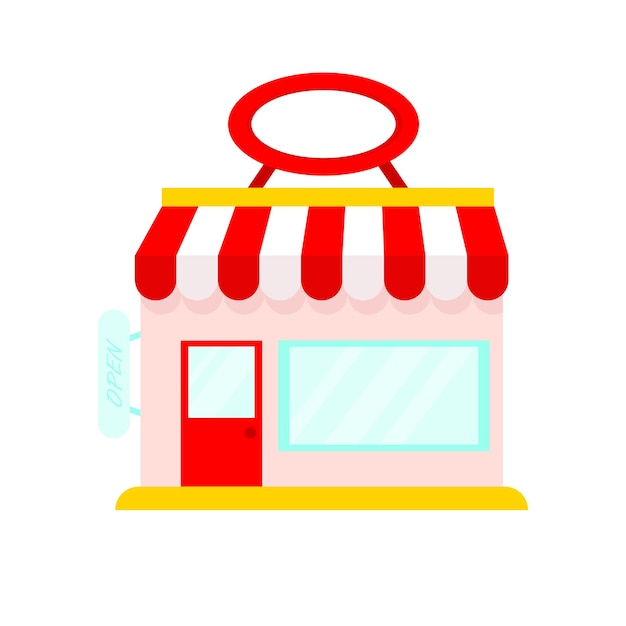 Ilustración vectorial del edificio de la tienda en la ciudad Tienda plana de dibujos animados coloridos