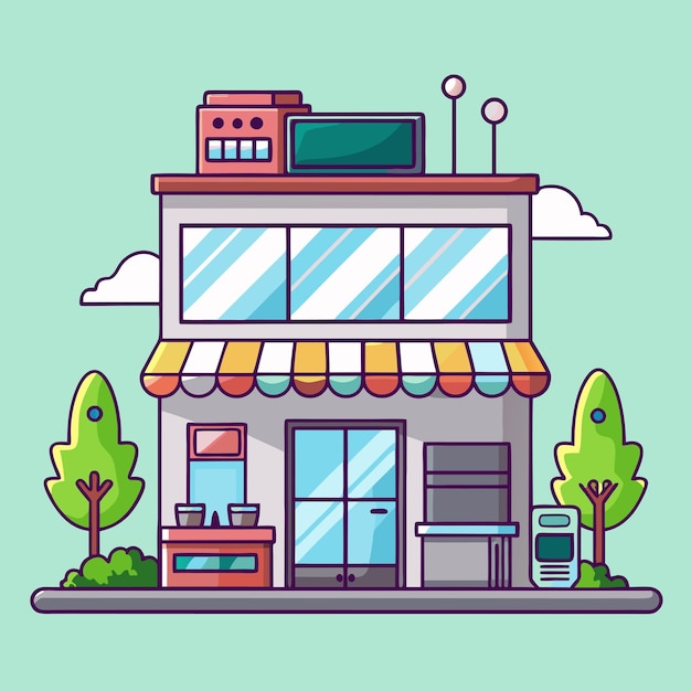 Ilustración vectorial del edificio de una tienda de electrónica profesional