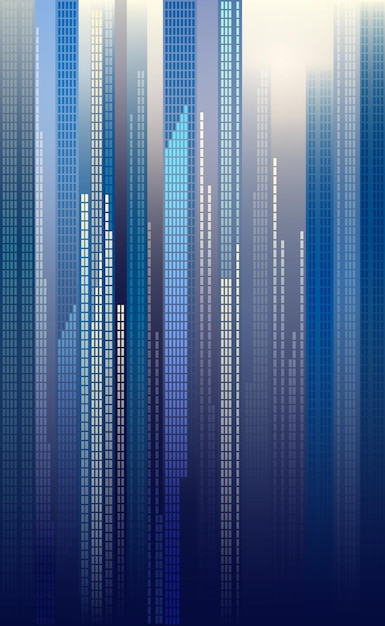 Ilustración vectorial de edificios abstractos de varios pisos con iluminación nocturna Boceto para la creatividad