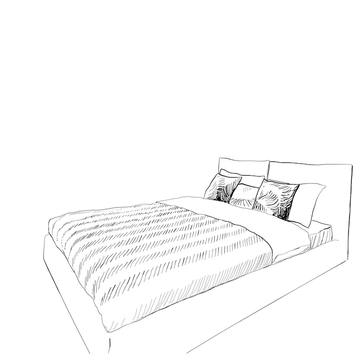 Ilustración vectorial editable de un boceto de contorno de un dormitorio interior
