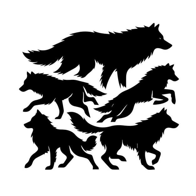 Ilustración vectorial editable de silueta de lobo aislada sobre un fondo blanco