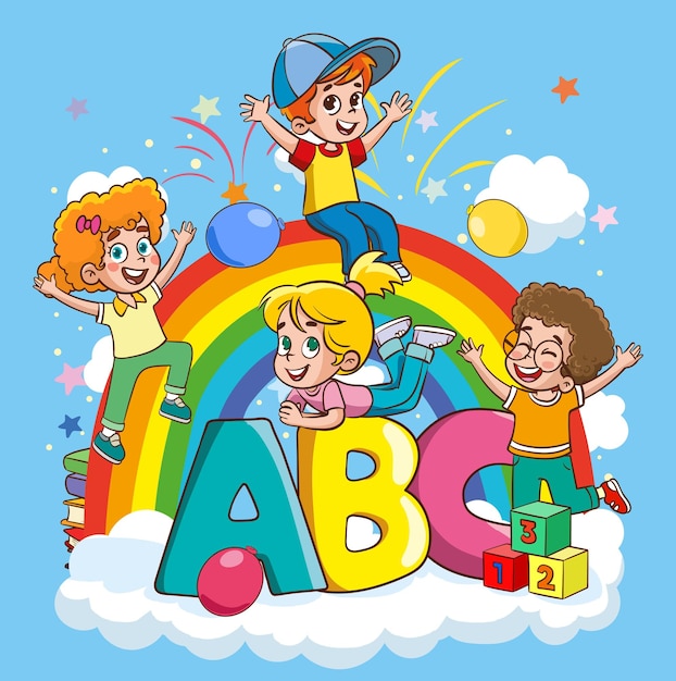 Ilustración vectorial de la educación de los niños concepto alfabeto concepto de educación alfabeto libro de educación